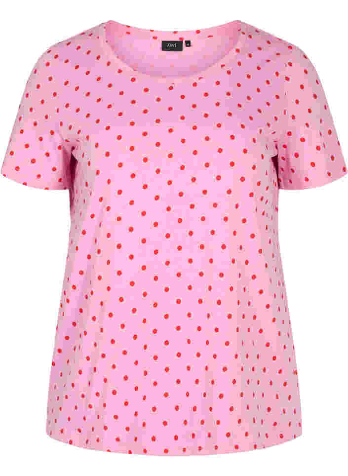 Prikket t-shirt i bomuld, Prism Pink W. Dot, Packshot image number 0