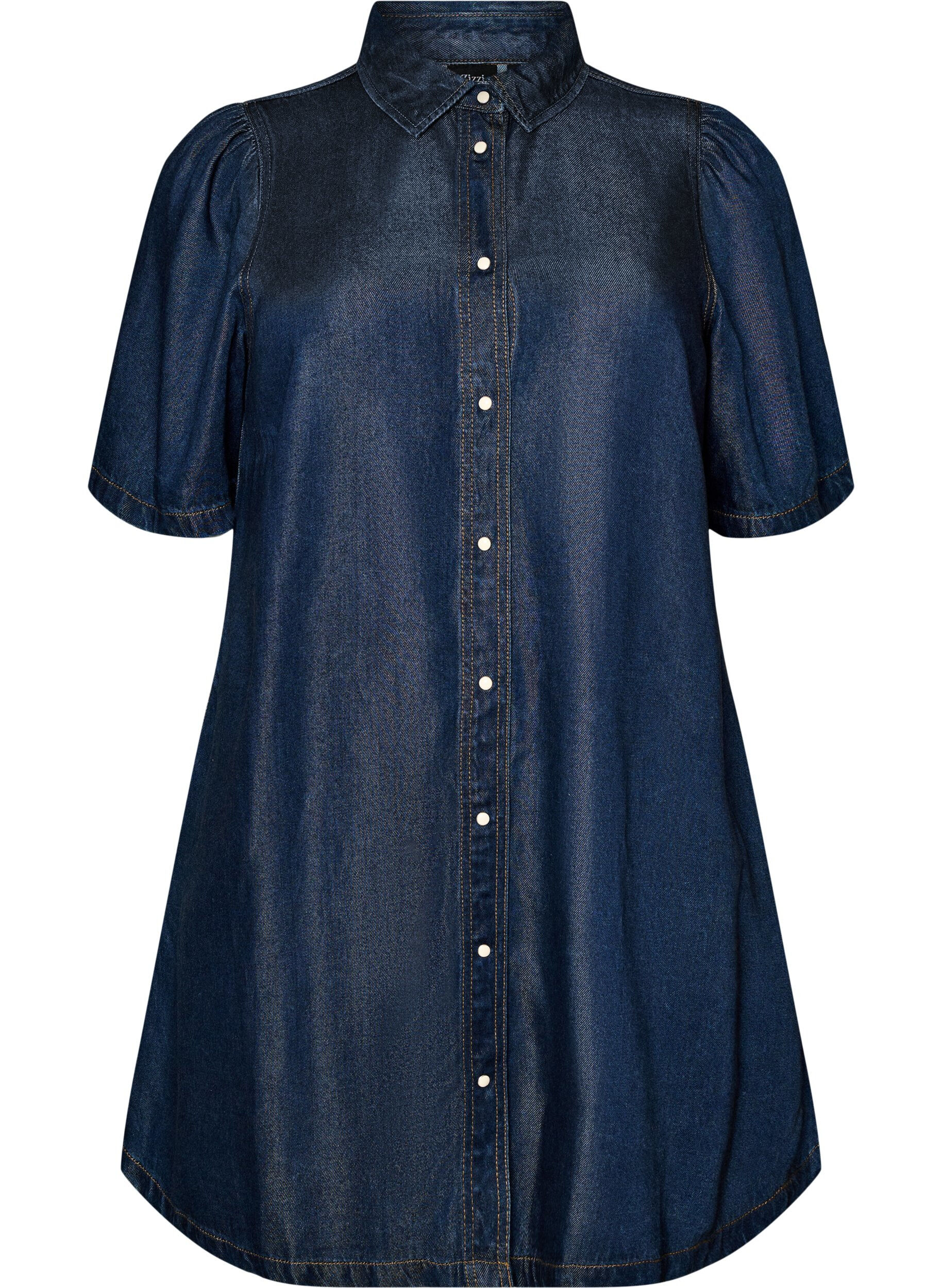 ZizziDenimkjole i lyocell med knapper og korte &aelig;rmer, Bl&aring;, Packshot image number 0