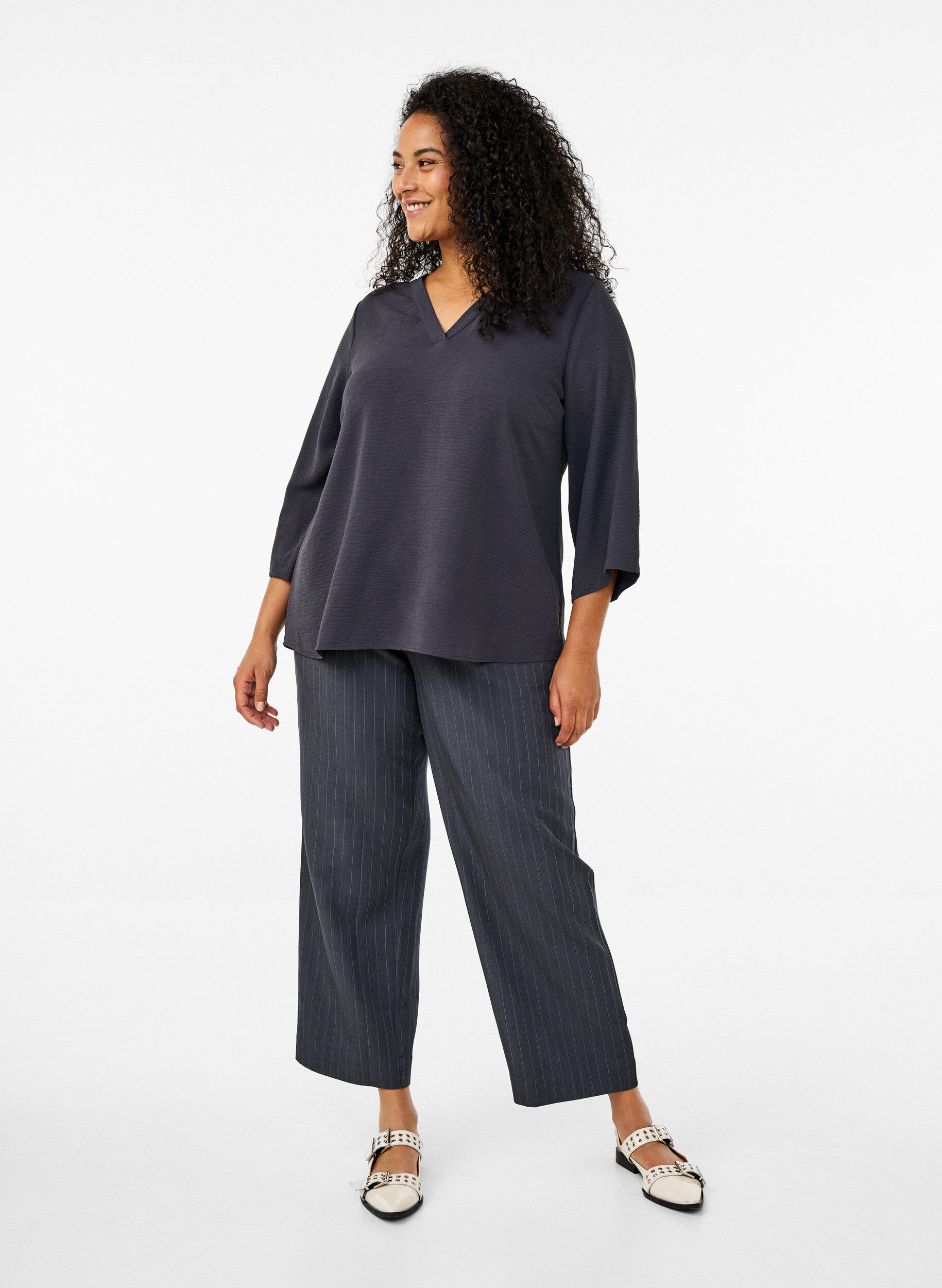 Zizzi FLASH - Bluse med 3/4 &aelig;rmer, Gr&aring;, Model image number 1