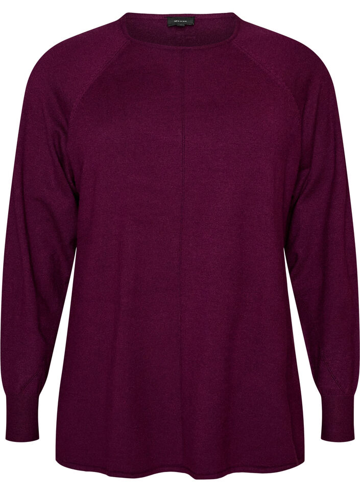Strikbluse med rund hals og strikket m&oslash;nster, R&oslash;d, Packshot image number 0