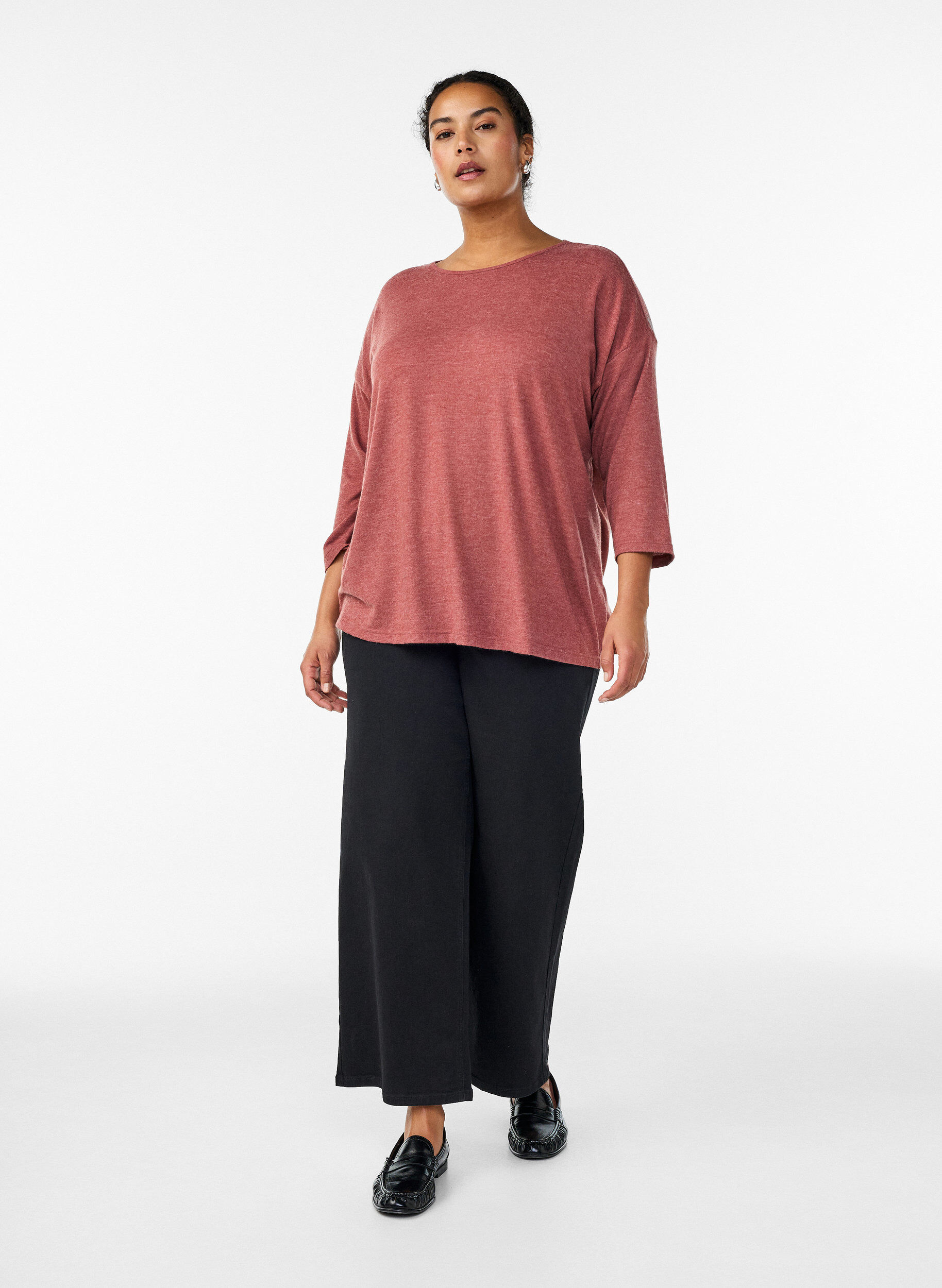 Zizzi Jerseybluse med 3/4 &aelig;rmer, R&oslash;d, Model image number 1