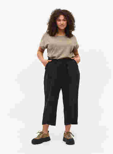 Cropped bukser i bomuld, Black, Model image number 3