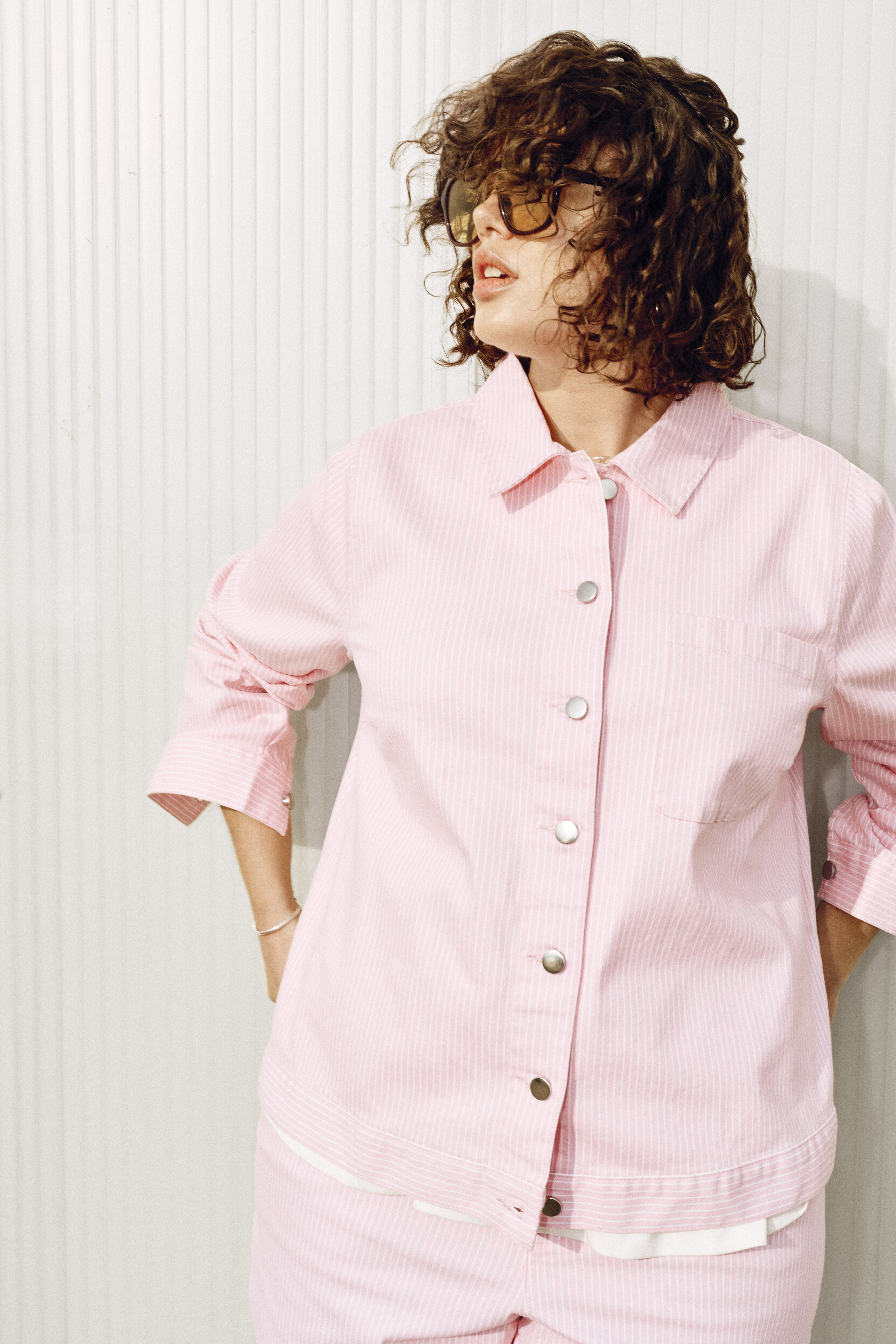 Zizzi Farvet denim med striber, , Model