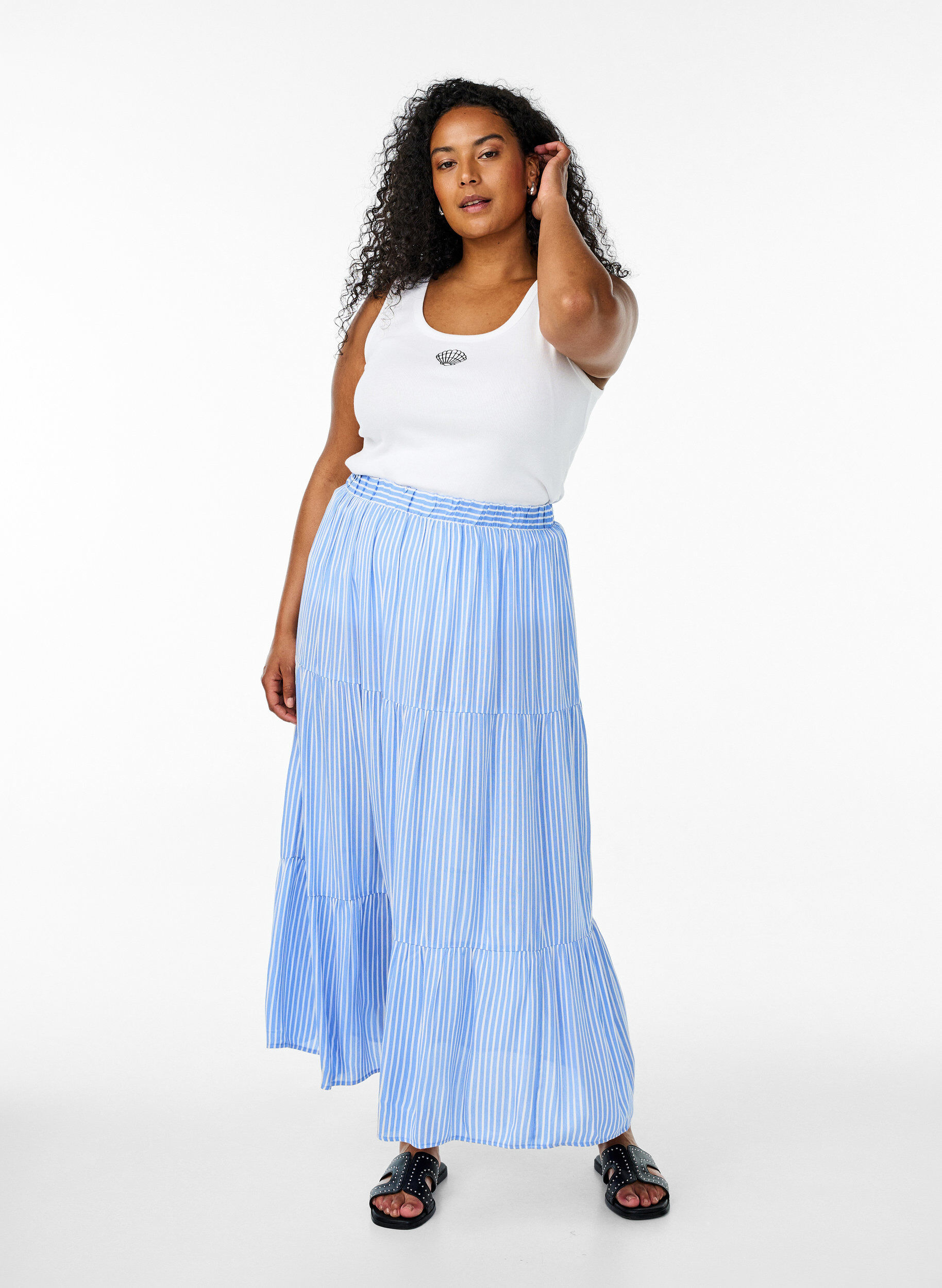 Zizzi T&aelig;tsiddende top med motiv, Hvid, Model image number 1