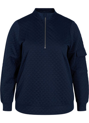 Quiltet sweatshirt med lynlås, Navy Blazer, Packshot image number 0