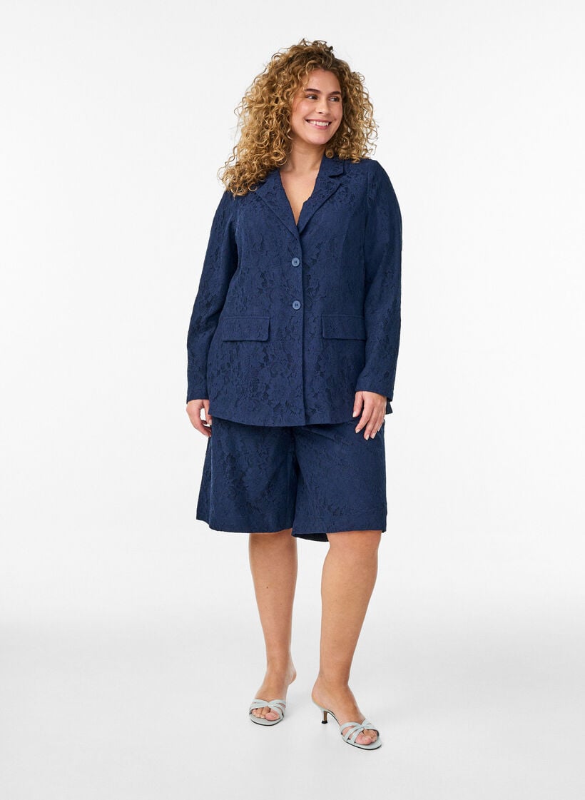 Bermudashorts i blonde med h&oslash;j talje, Bl&aring;, Model image number 1