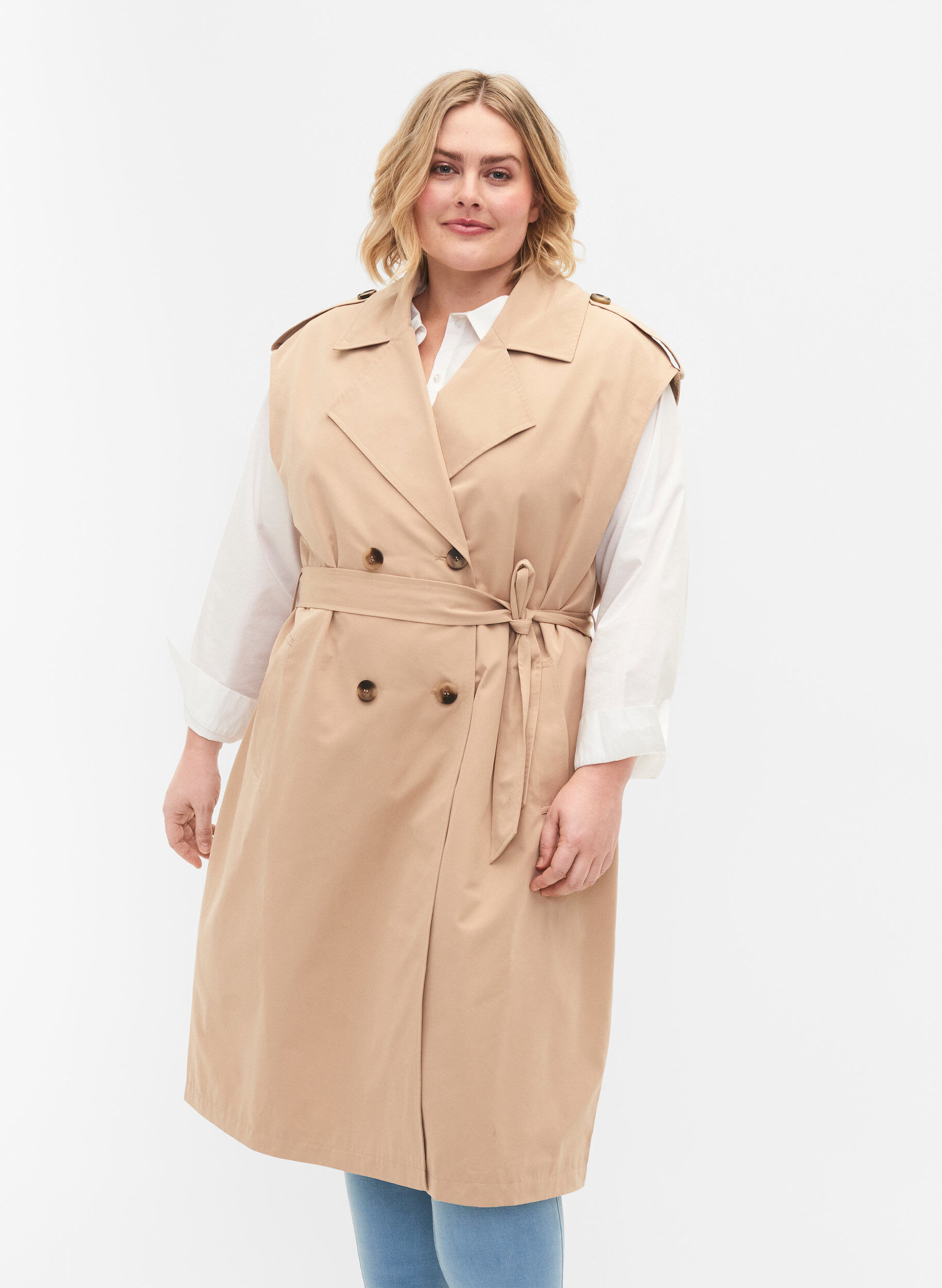 Zizzi Lang vest med b&aelig;lte, Nomad, Model image number 0