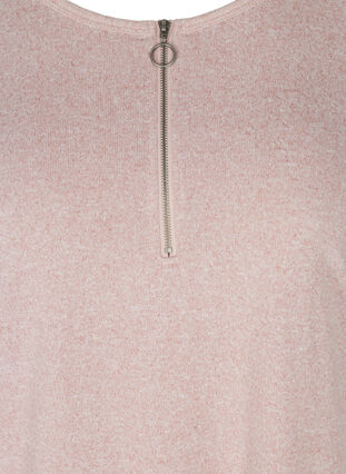 Bluse med 3/4 ærmer og lynlås, Burlwood Melange, Packshot image number 2