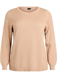 Strikbluse i bomuld med strukturmønster, Beige