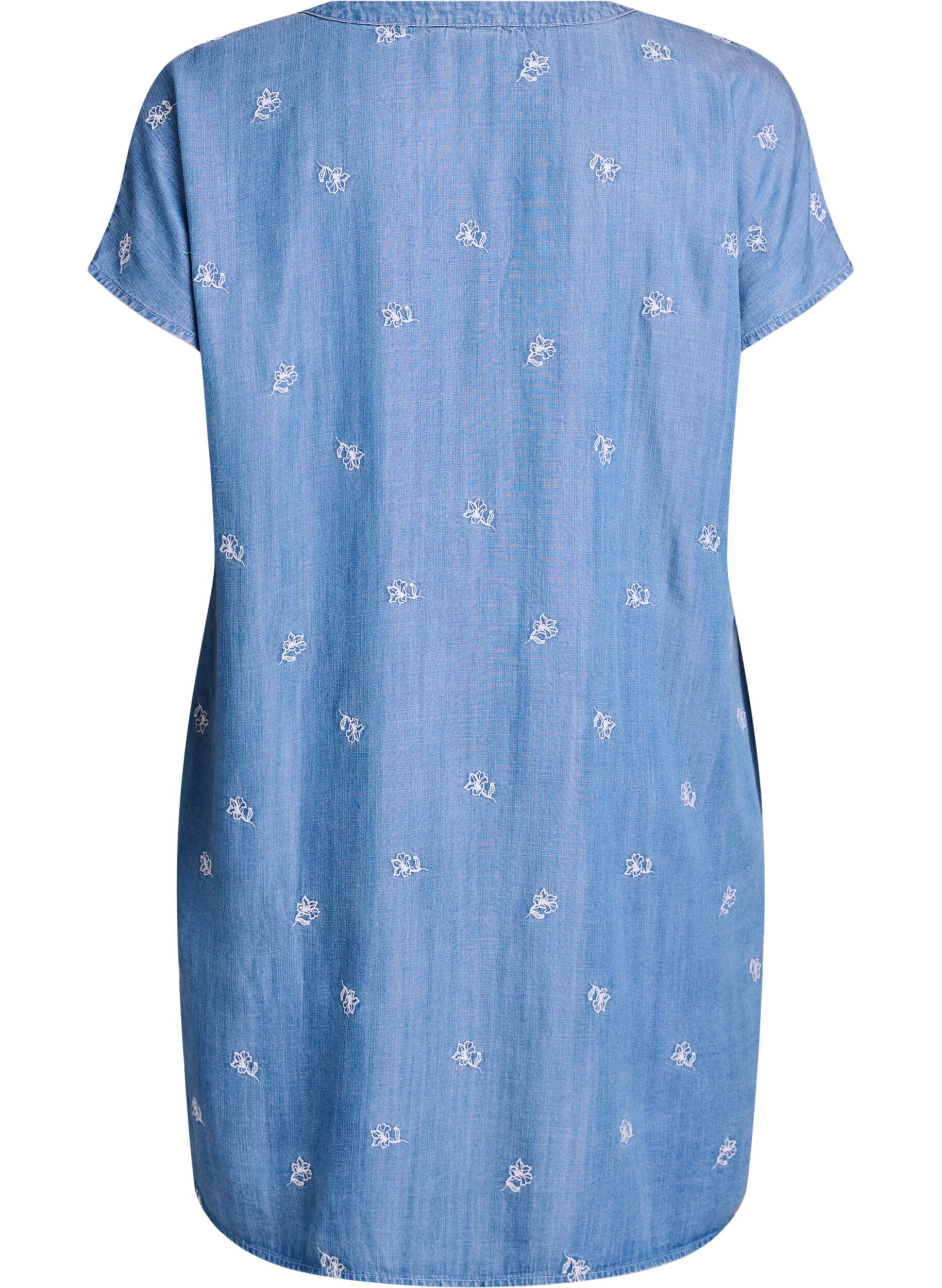 ZizziKjole i lyocell med denimlook og broderede blomster, Bl&aring;, Packshot image number 1