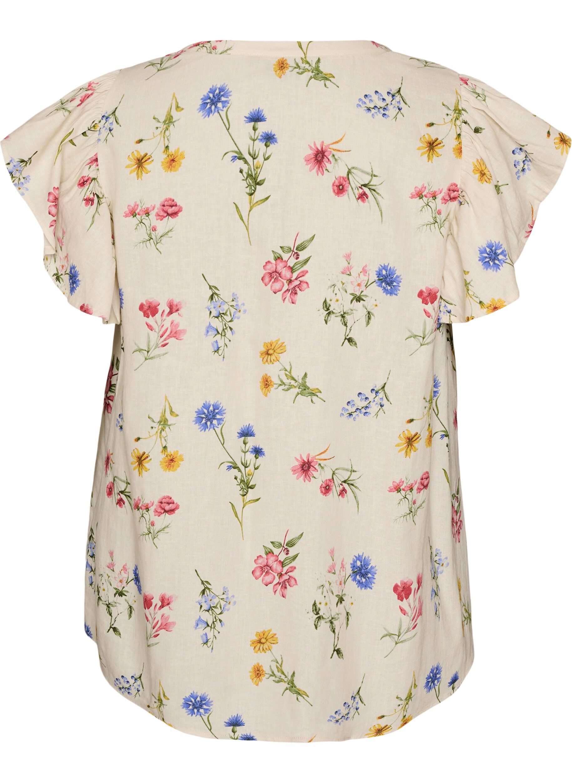 ZizziBluse i h&oslash;r og viskose med fl&aelig;se&aelig;rmer, Beige, Packshot image number 1