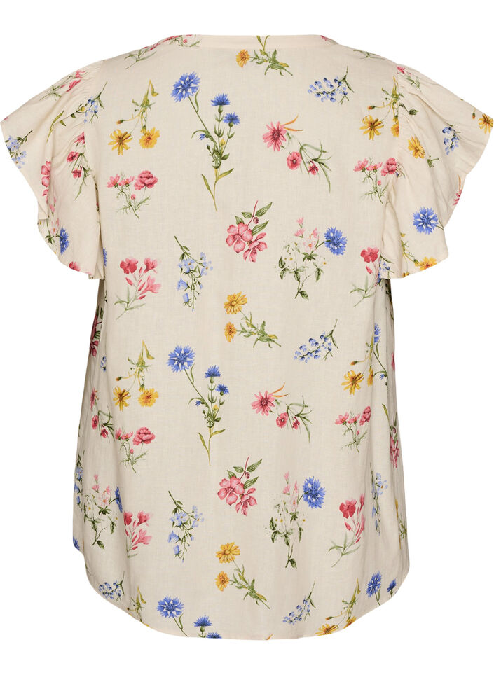 Bluse i h&oslash;r og viskose med fl&aelig;se&aelig;rmer, Beige, Packshot image number 1