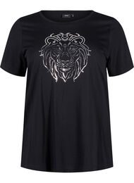Bomulds t-shirt med print, Black w. Silverlion