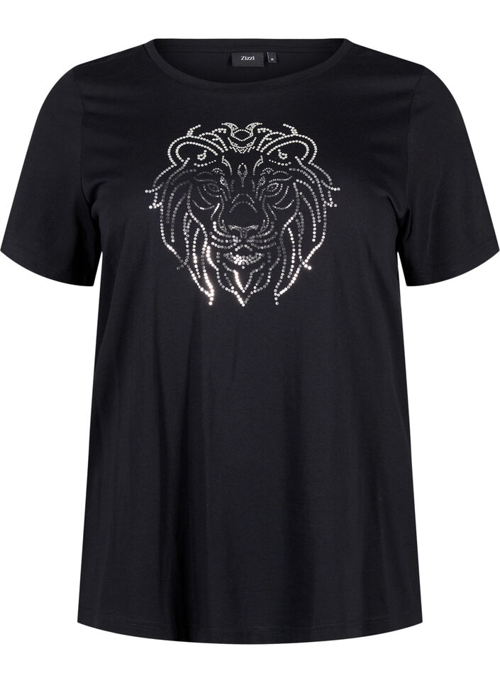 Bomulds t-shirt med print, Black w. Silverlion, Packshot image number 0