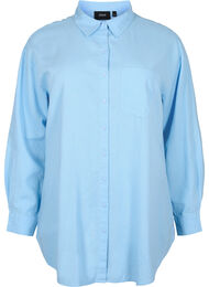 Lang skjorte i hør-viskoseblanding, Chambray Blue