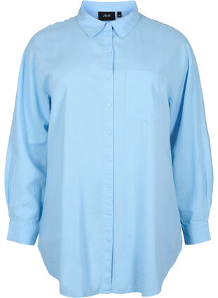 Lang skjorte i hør-viskoseblanding, Chambray Blue, Packshot image number 0