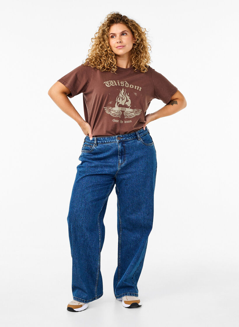 T-shirt i økologisk bomuld med print, Brun, Model image number 1