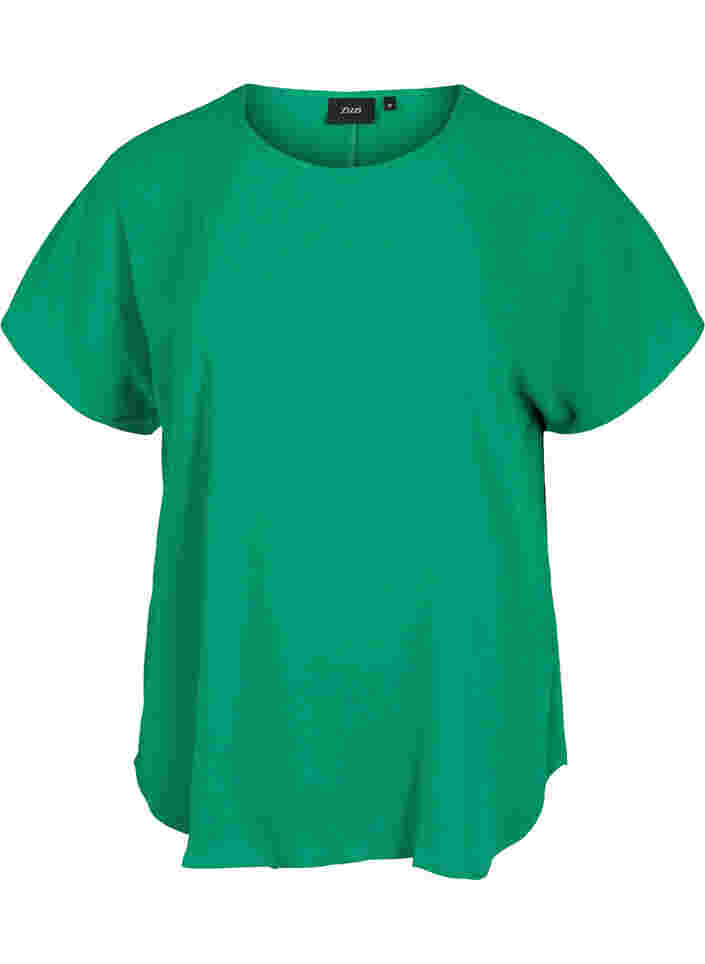 Bluse med korte ærmer og rund halsudskæring, Jolly Green, Packshot image number 0