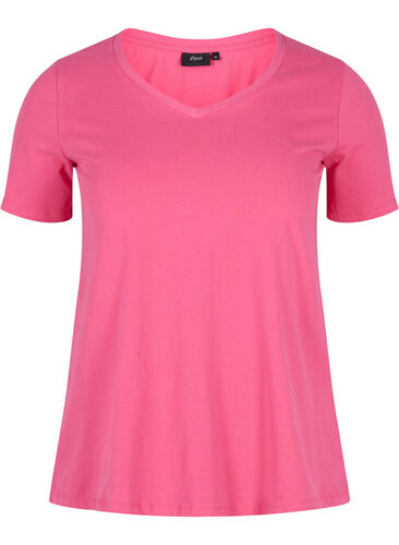 Basis t-shirt med v-hals, Fandango Pink, Packshot image number 0