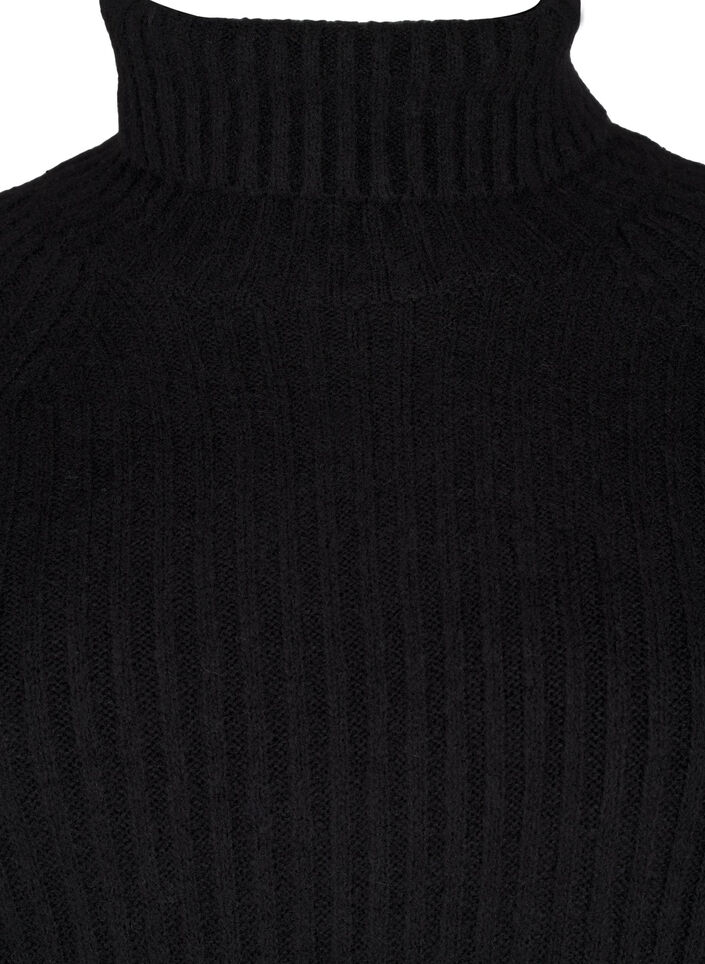 Lang strikkjole med rullekrave og slids, Black, Packshot image number 2