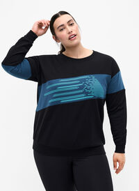 Sweatshirt med sporty print, Black Comb, Model