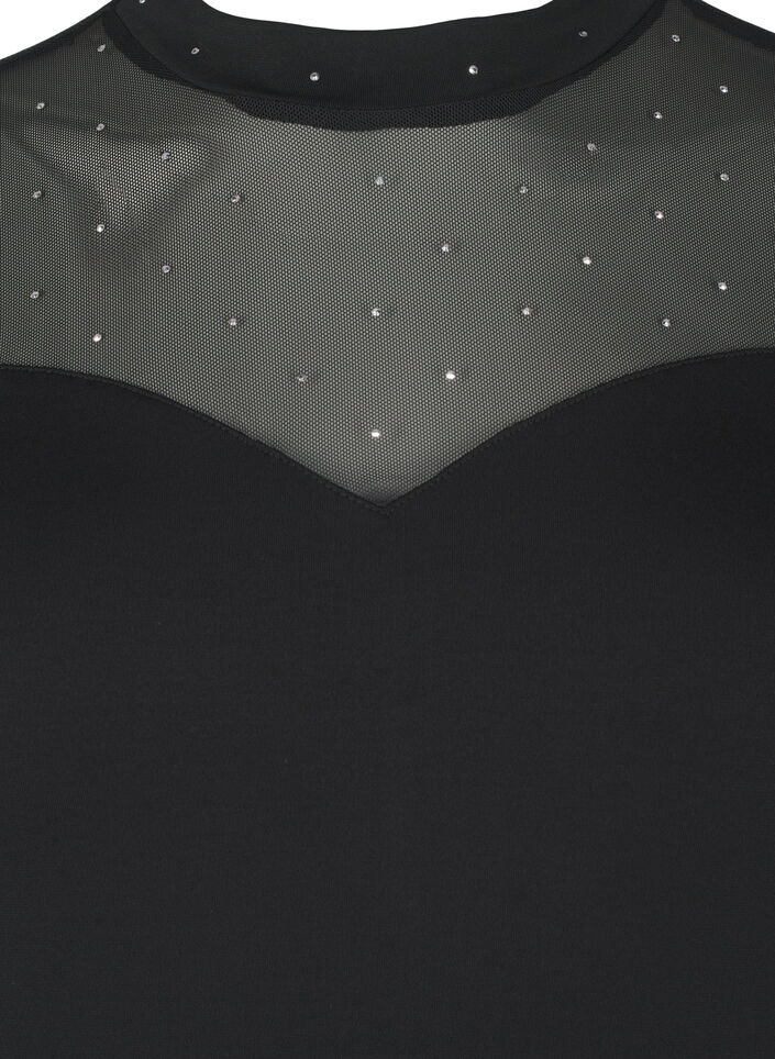 Bodystocking med nitter og lange mesh ærmer, Black, Packshot image number 2