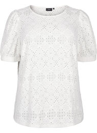 Kort&aelig;rmet bluse med hulm&oslash;nster, Bright White