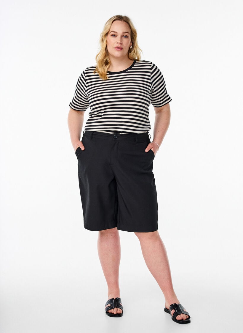 Stribet t-shirt med ribstruktur, Sort, Model image number 1