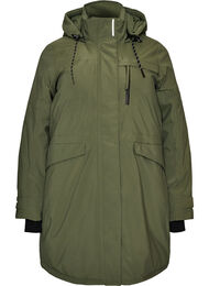 Vandafvisende parka med h&aelig;tte og funktionelle detaljer, Gr&oslash;n