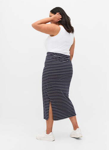 Lang stribet bomulds nederdel med slids, Blue Stripe, Model image number 1