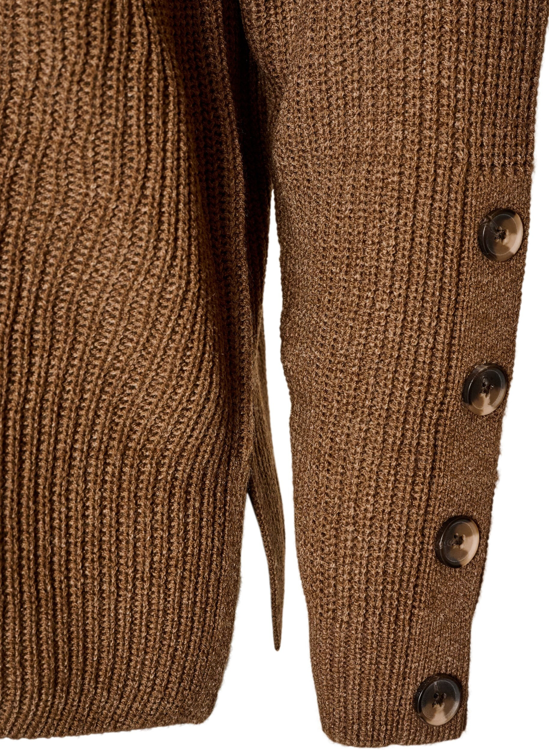 ZizziStrikbluse med ribstruktur og knapdetaljer, Brun, Packshot image number 3