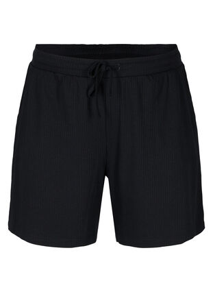 Shorts i ribkvalitet med lommer, Black, Packshot image number 0