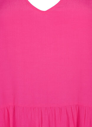 Ensfarvet tunika i viskose med korte ærmer, Beetroot Purple, Packshot image number 2