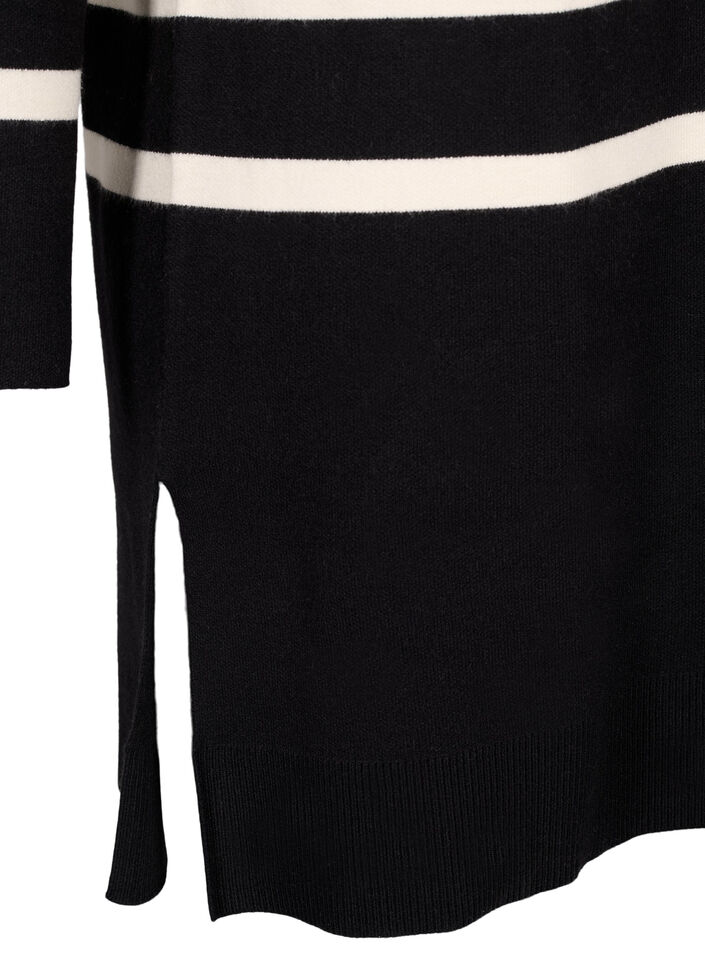 Strikkjole med rund hals og slids, Sort, Packshot image number 3