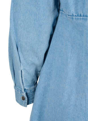 Denimkjole med knapper og lange ærmer, Light blue denim, Packshot image number 3