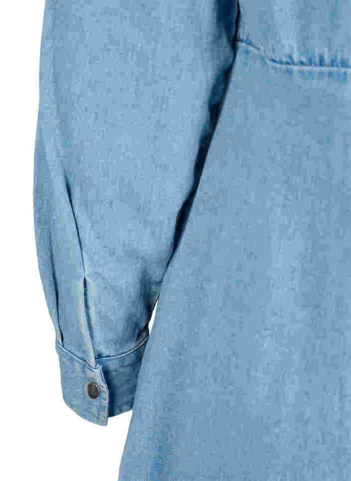 Denimkjole med knapper og lange ærmer, Light blue denim, Packshot image number 3