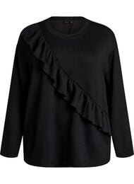 Jerseybluse med diagonal fl&aelig;sedetalje, Sort