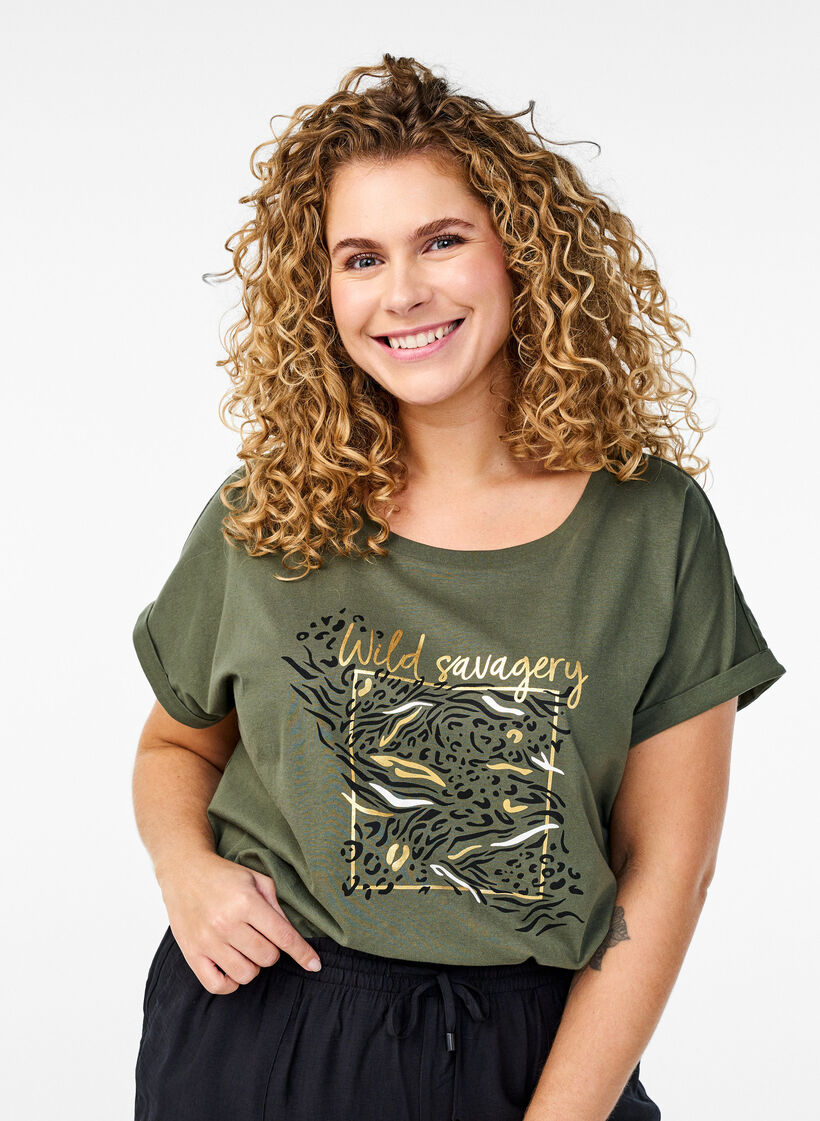 T-shirt med dyreprint og tekst, Thyme W. Wild, Model image number 0