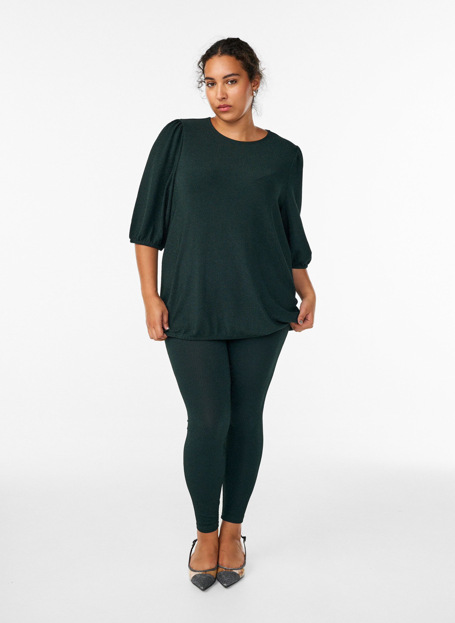 Zizzi Leggings med glitterm&oslash;nster, Gr&oslash;n, Model image number 1