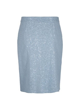Denim nederdel med slids og pailletter, Light Blue Denim, Packshot image number 1