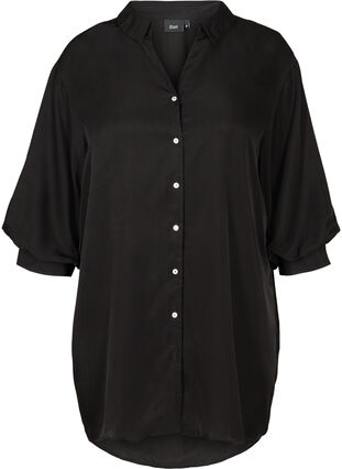 Ensfarvet tunika med knapper, Black, Packshot image number 0