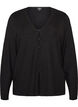 Finstrikket cardigan med stofbetrukne knapper, Sort, Packshot image number 0
