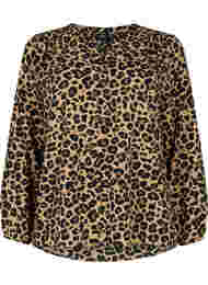 Langærmet bluse med leoprint og v-hals, Leopard