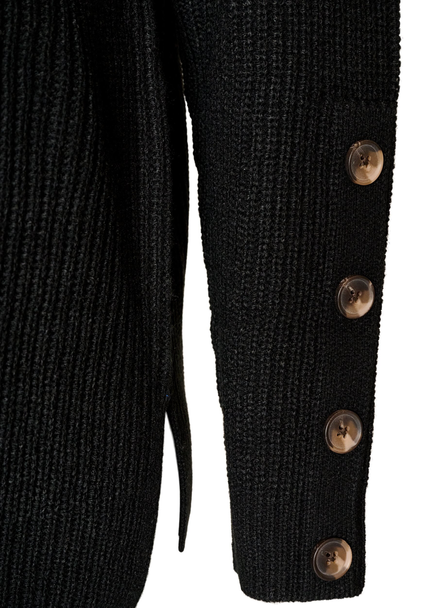 ZizziStrikbluse med ribstruktur og knapdetaljer, Sort, Packshot image number 2
