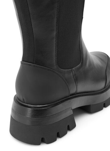 Wide fit læderstøvle med lang skaft og elastik, Black, Packshot image number 2