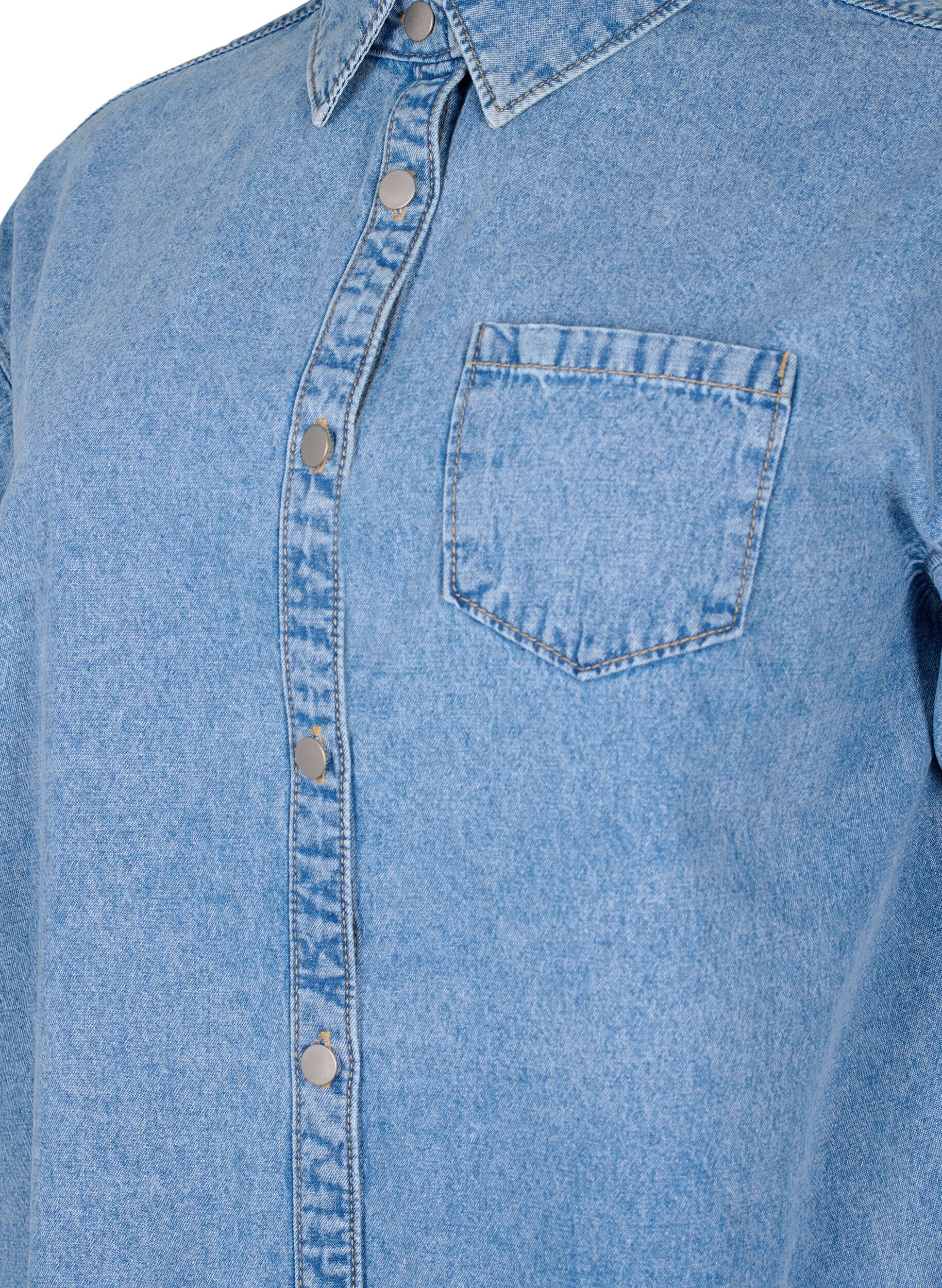 Zizzi L&oslash;s denimskjorte med brystlomme, Light blue denim, Packshot image number 2