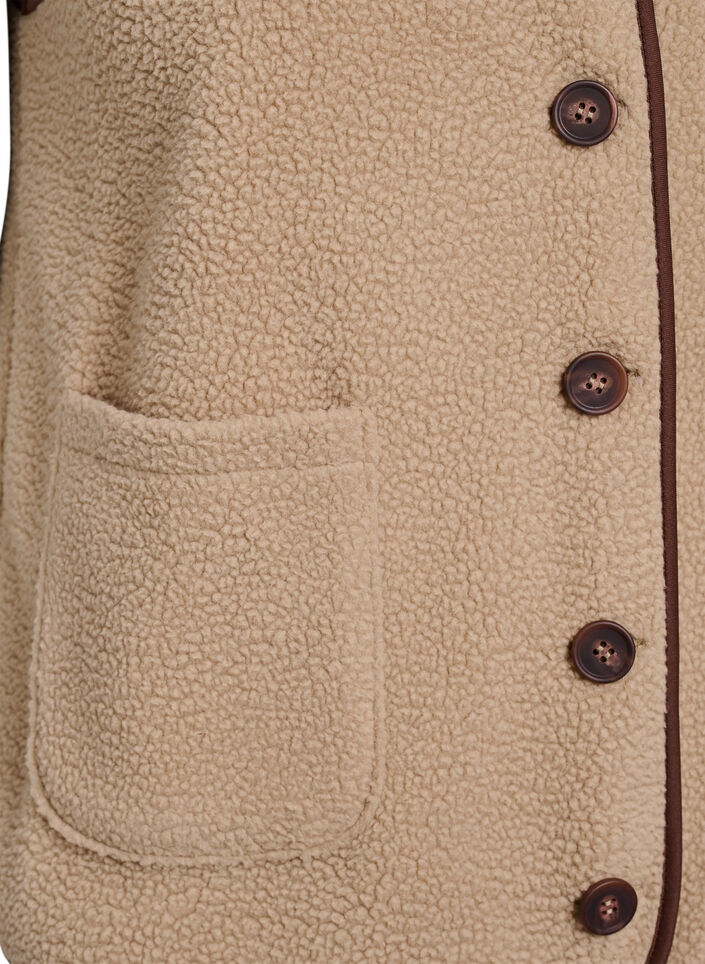 Vest i teddyfleece med kontrastkanter, Beige, Packshot image number 3