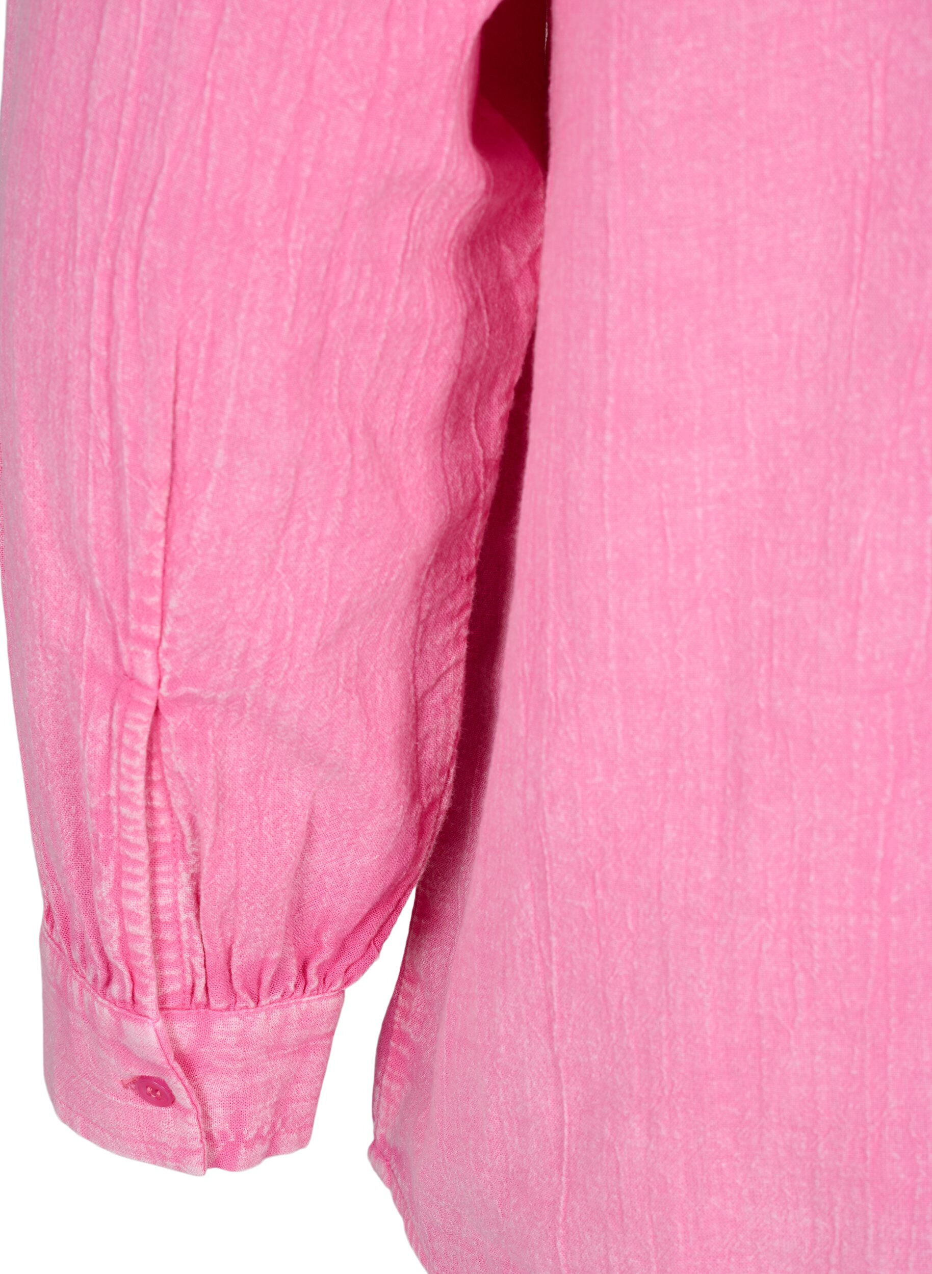Zizzi Ensfarvet denimskjorte, Pink Power, Packshot image number 3