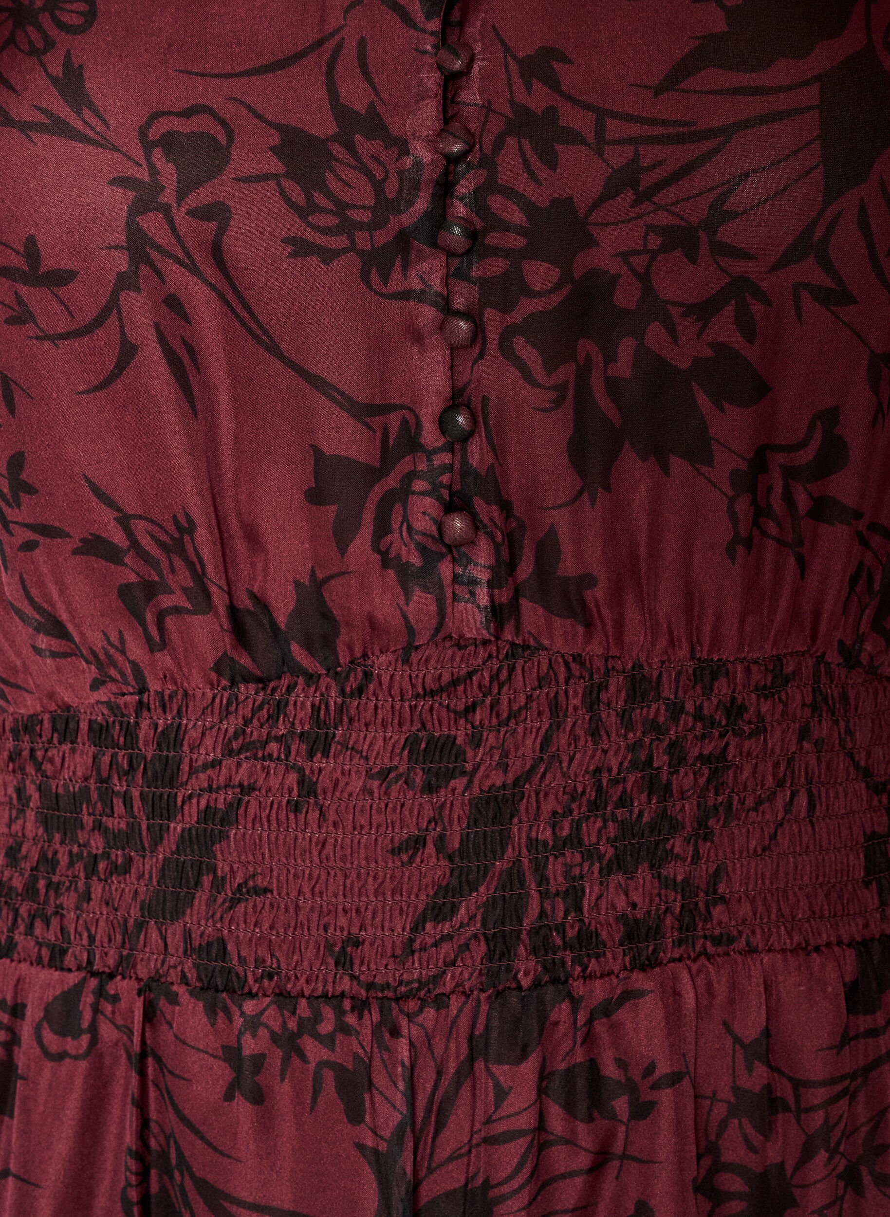 ZizziMaxikjole med blomsterprint og smock, M&oslash;rk Bordeaux, Packshot image number 2
