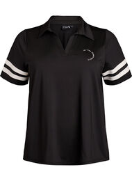 Sporty poloshirt med stribedetaljer, Sort